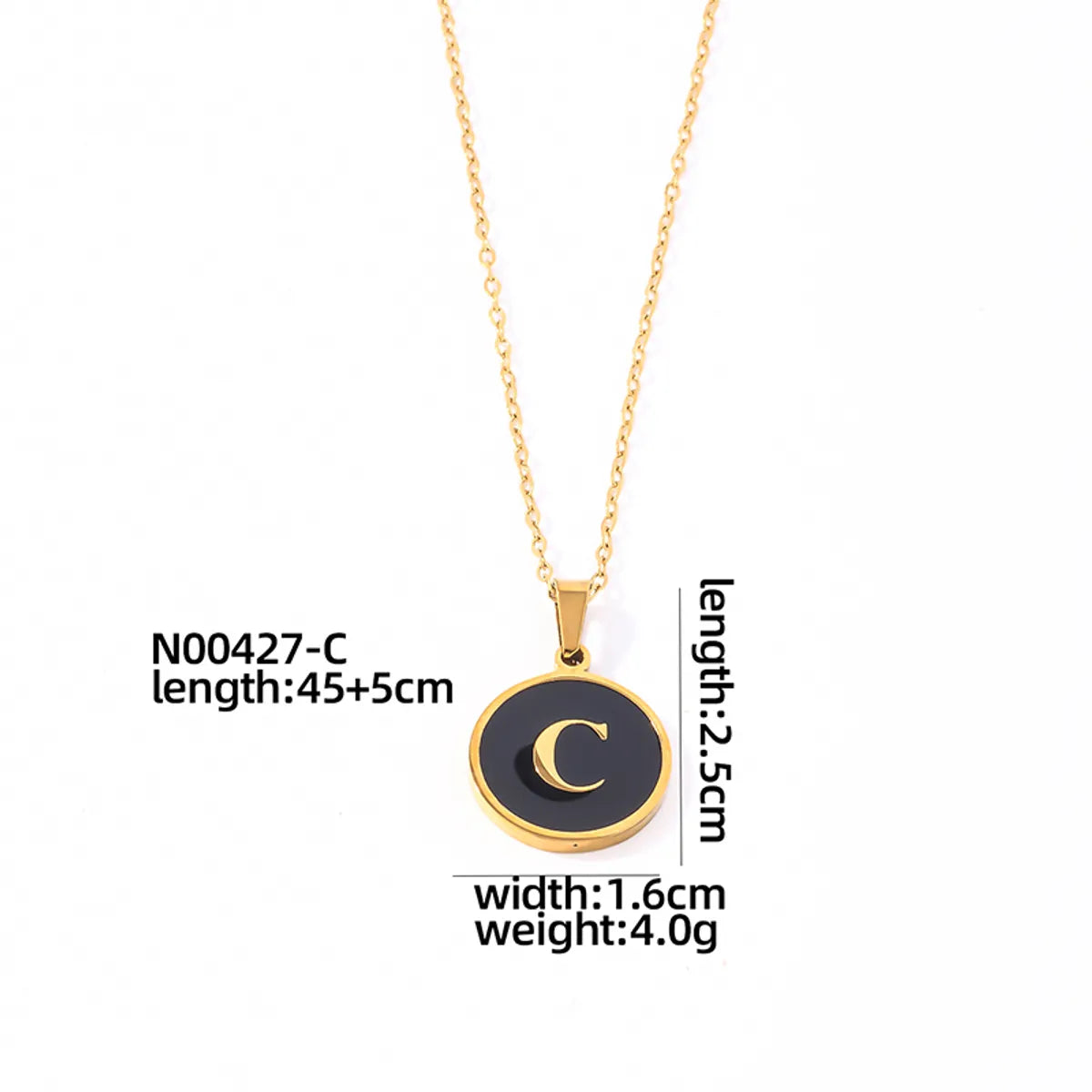 304 Stainless Steel Gold Plated Simple Style Plating Inlay Round Letter Shell Pendant Necklace