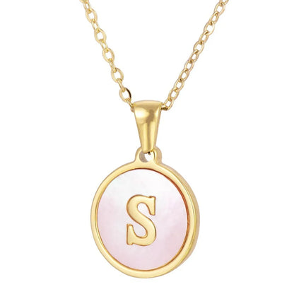 Simple Style Round Letter Stainless Steel Pendant Necklace Gold Plated Shell Stainless Steel Necklaces