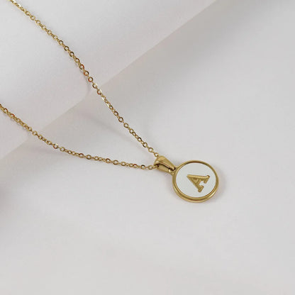 Simple Style Round Letter Stainless Steel Pendant Necklace Gold Plated Shell Stainless Steel Necklaces