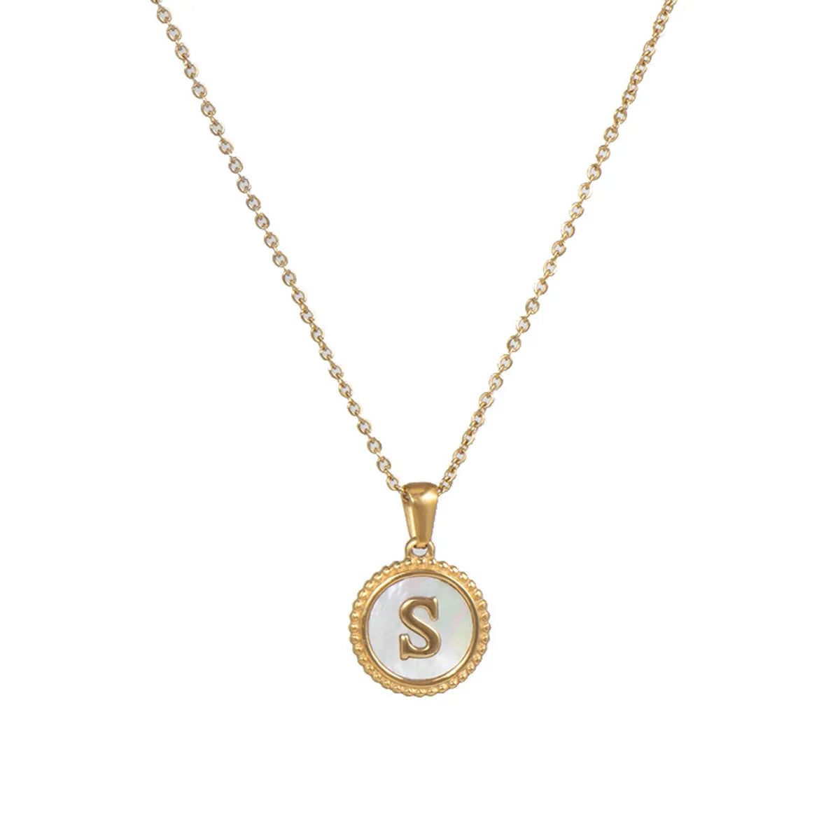 Simple Style Round Letter Titanium Steel Pendant Necklace Polishing Gold Plated Shell Stainless Steel Necklaces