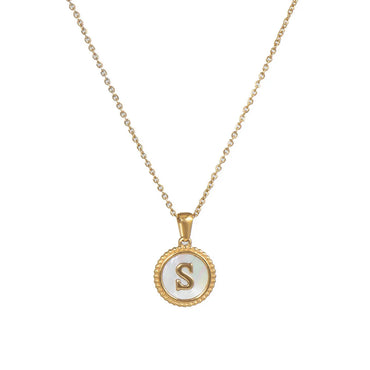 Simple Style Round Letter Titanium Steel Pendant Necklace Polishing Gold Plated Shell Stainless Steel Necklaces