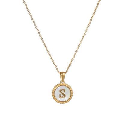 Simple Style Round Letter Titanium Steel Pendant Necklace Polishing Gold Plated Shell Stainless Steel Necklaces