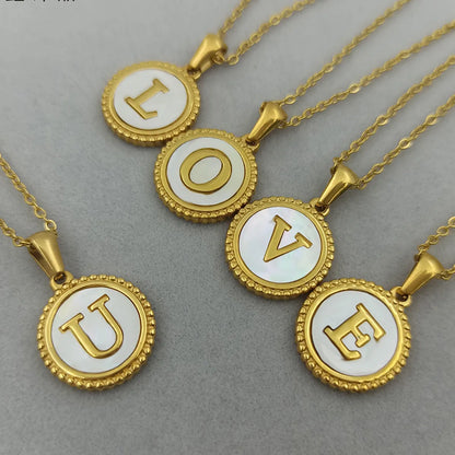 Simple Style Round Letter Titanium Steel Pendant Necklace Polishing Gold Plated Shell Stainless Steel Necklaces