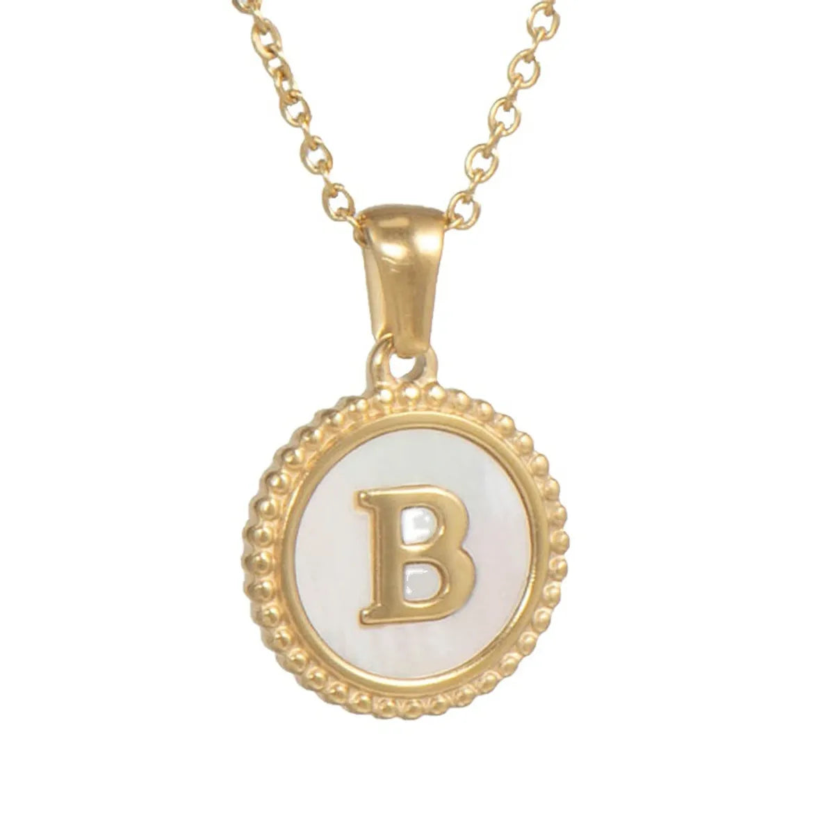 Simple Style Round Letter Titanium Steel Pendant Necklace Polishing Gold Plated Shell Stainless Steel Necklaces