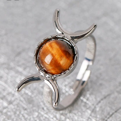 Simple Style Round Moon Natural Stone Crystal Inlay Natural Stone Crystal Women'S Open Rings