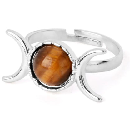 Simple Style Round Moon Natural Stone Crystal Inlay Natural Stone Crystal Women'S Open Rings