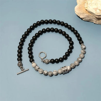 Simple Style Round Natural Stone Beaded Men'S Necklace