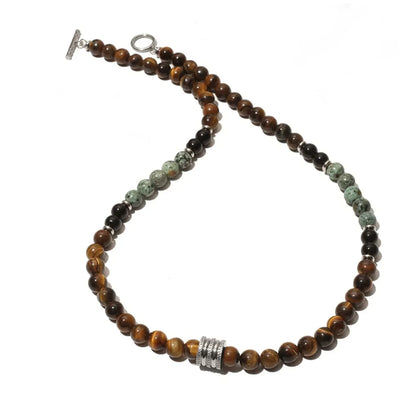 Simple Style Round Natural Stone Beaded Men'S Necklace