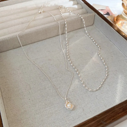 Simple Style Round Natural Stone Freshwater Pearl Copper Plating Gold Plated Necklace