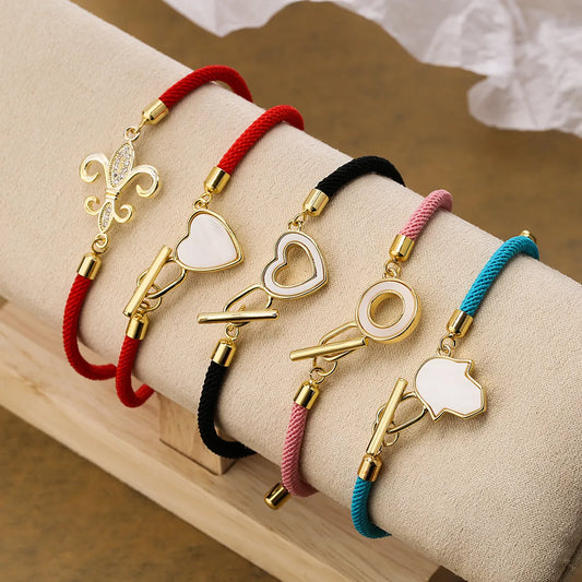 Simple Style Round Palm Heart Shape Rope Copper Plating Inlay Shell 18k Gold Plated Women's Bracelets