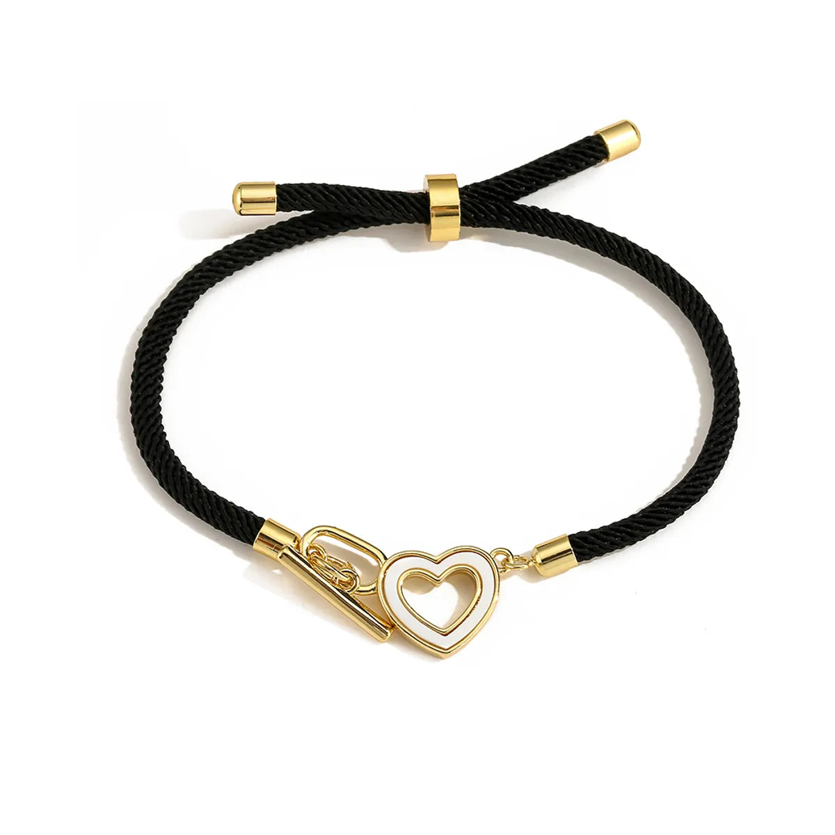 Simple Style Round Palm Heart Shape Rope Copper Plating Inlay Shell 18k Gold Plated Women's Bracelets