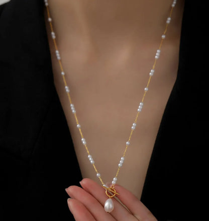 Simple Style Round Pearl Titanium Steel Plating 18k Gold Plated Necklace