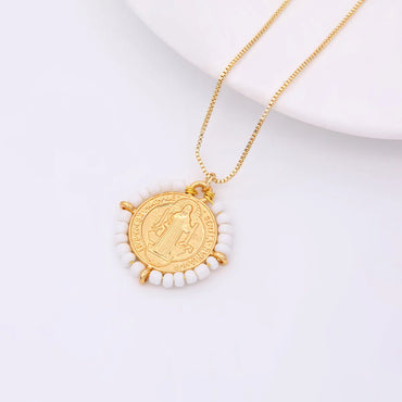 Simple Style Round Plastic Copper Polishing Plating 18k Gold Plated Women'S Pendant Necklace