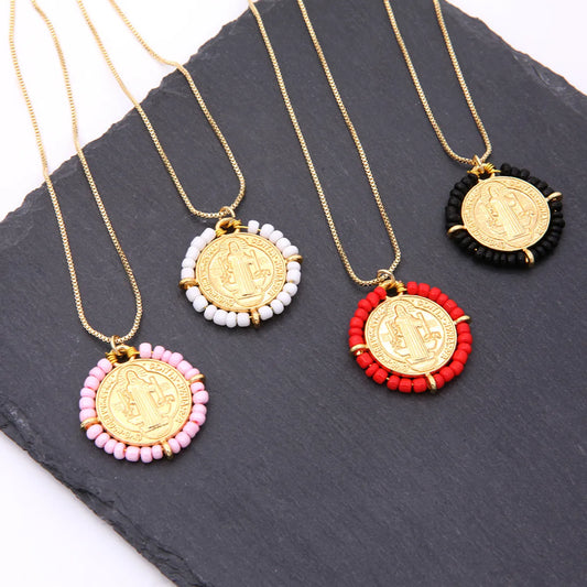 Simple Style Round Plastic Copper Polishing Plating 18k Gold Plated Women'S Pendant Necklace