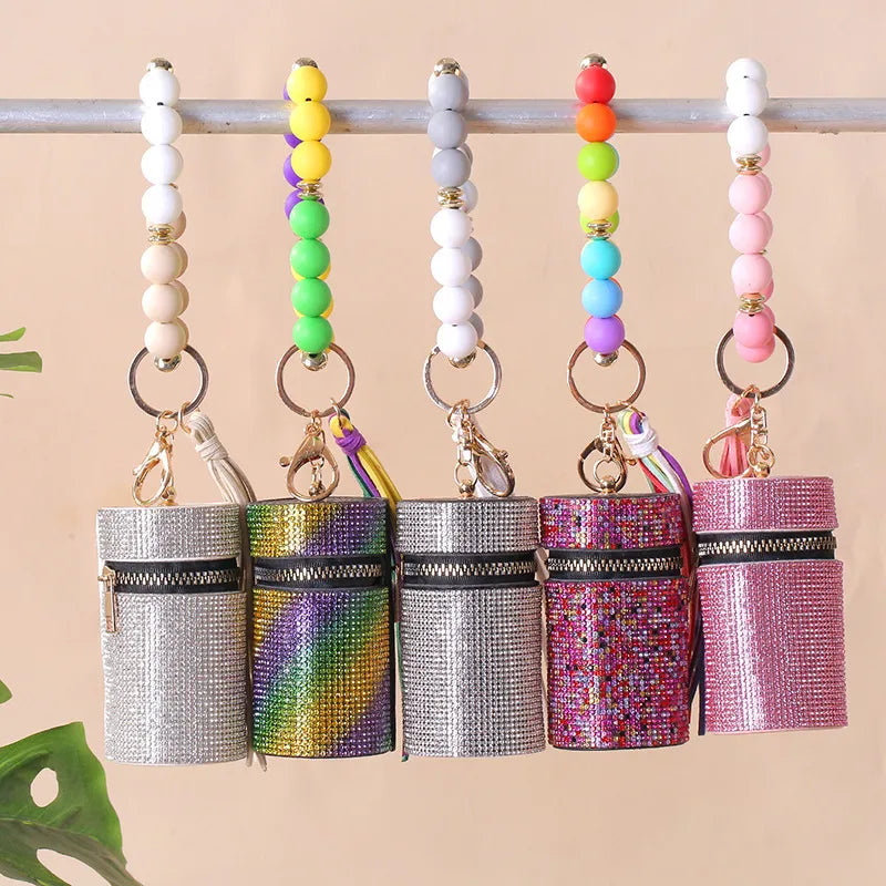 Simple Style Round Pu Leather Silica Gel Beaded Keychain