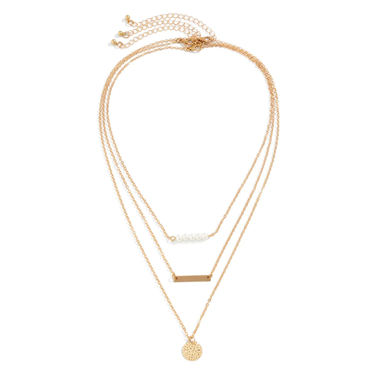 Simple Style Round Rectangle Imitation Pearl Alloy Copper Chain Women's Layered Necklaces