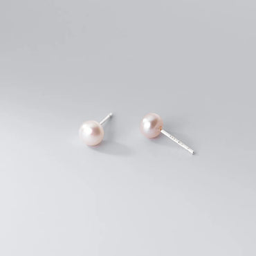 Simple Style Round Silver Pearl Ear Studs 1 Pair