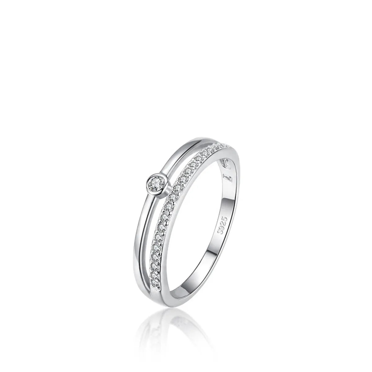 Simple Style Round Silver Plating Inlay Zircon Rings 1 Piece