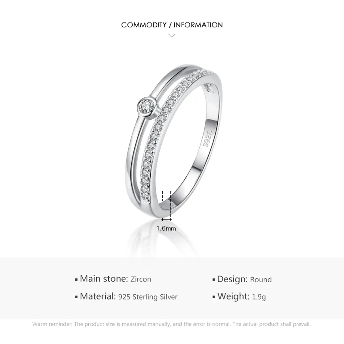 Simple Style Round Silver Plating Inlay Zircon Rings 1 Piece