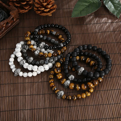 Simple Style Round Skull Stainless Steel Beaded Boy'S Bracelets