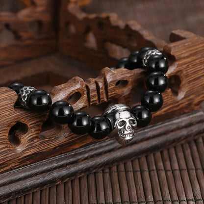 Simple Style Round Skull Stainless Steel Beaded Boy'S Bracelets