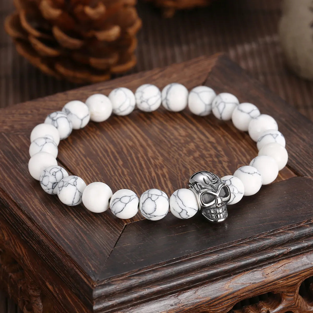 Simple Style Round Skull Stainless Steel Beaded Boy'S Bracelets