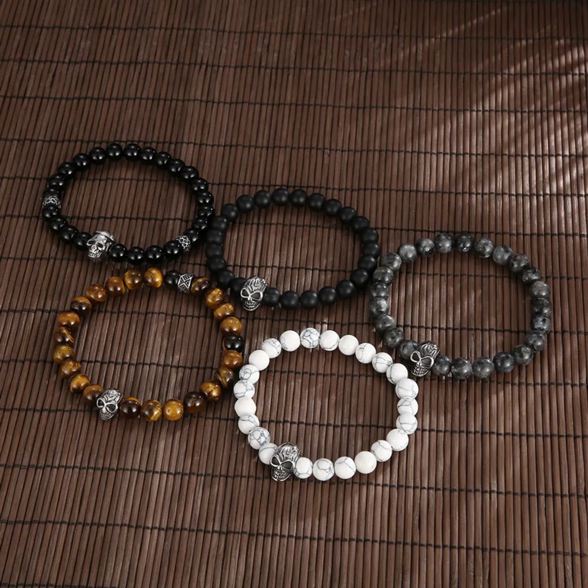 Simple Style Round Skull Stainless Steel Beaded Boy'S Bracelets