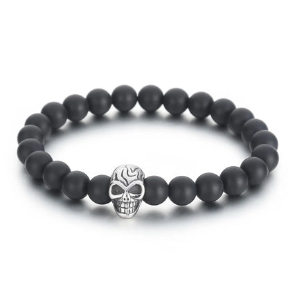 Simple Style Round Skull Stainless Steel Beaded Boy'S Bracelets