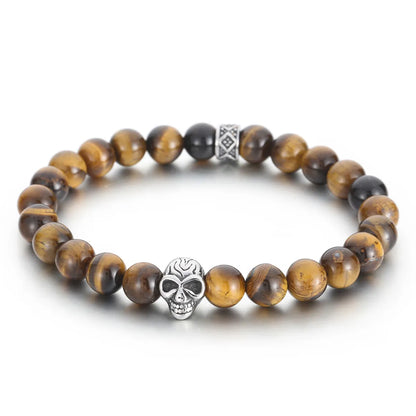 Simple Style Round Skull Stainless Steel Beaded Boy'S Bracelets