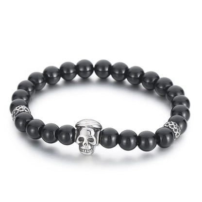 Simple Style Round Skull Stainless Steel Beaded Boy'S Bracelets