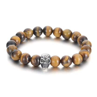 Simple Style Round Skull Stainless Steel Beaded Boy'S Bracelets