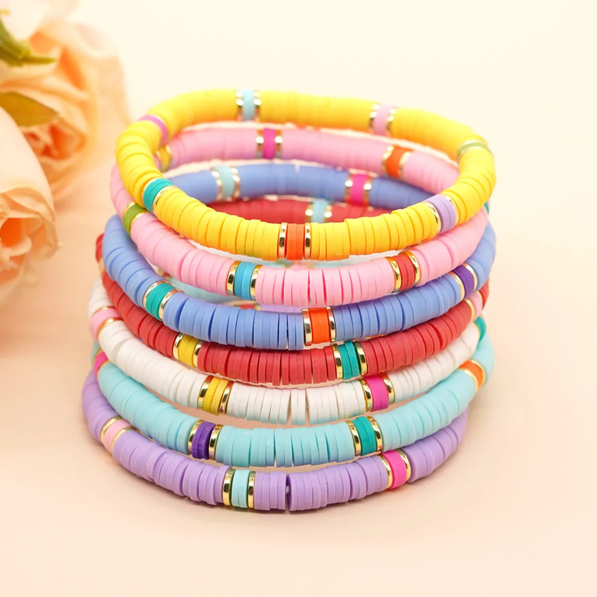 Simple Style Round Soft Clay Beaded Women's Bracelets