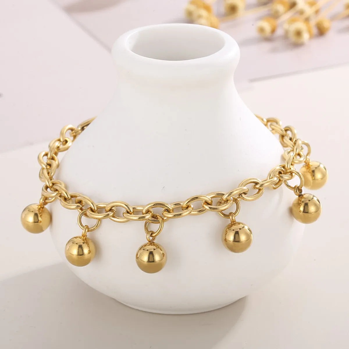 Simple Style Round Solid Color Stainless Steel 18K Gold Plated Bracelets In Bulk