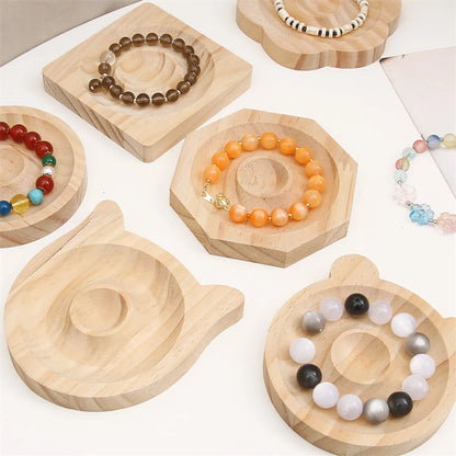 Simple Style Round Solid Wood Jewelry Display