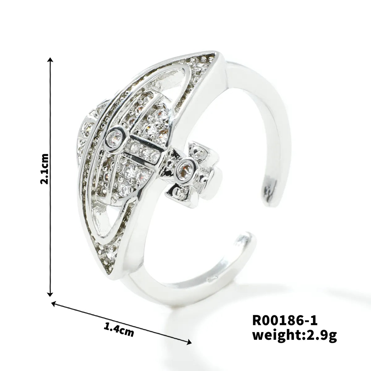 Copper Rhodium Plated Simple Style Plating Inlay Round Square Zircon Open Rings