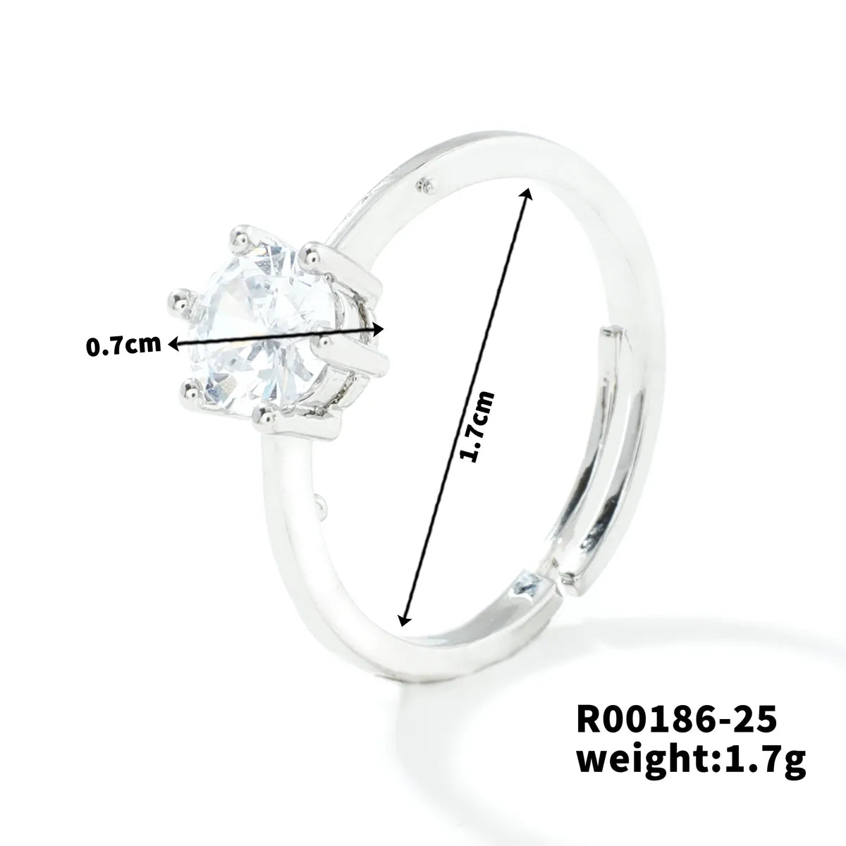 Copper Rhodium Plated Simple Style Plating Inlay Round Square Zircon Open Rings