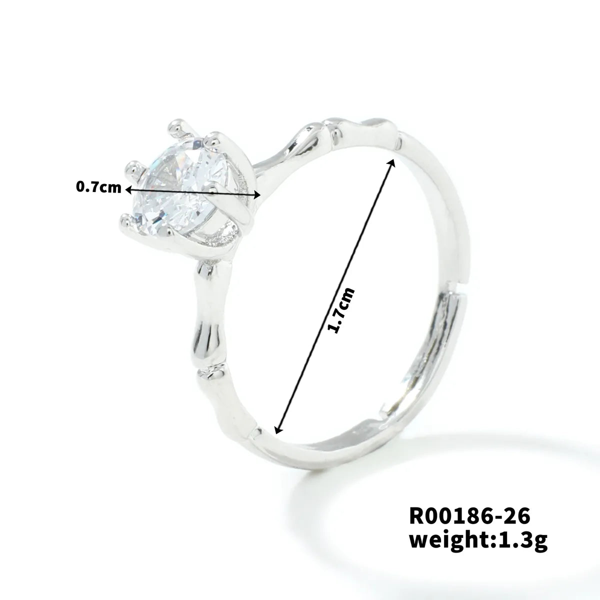 Copper Rhodium Plated Simple Style Plating Inlay Round Square Zircon Open Rings