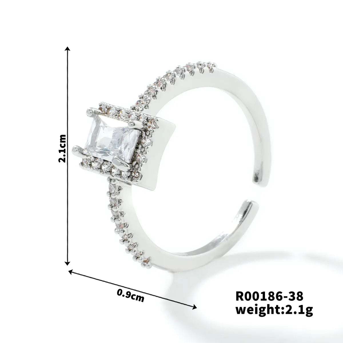 Copper Rhodium Plated Simple Style Plating Inlay Round Square Zircon Open Rings