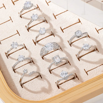 Copper Rhodium Plated Simple Style Plating Inlay Round Square Zircon Open Rings