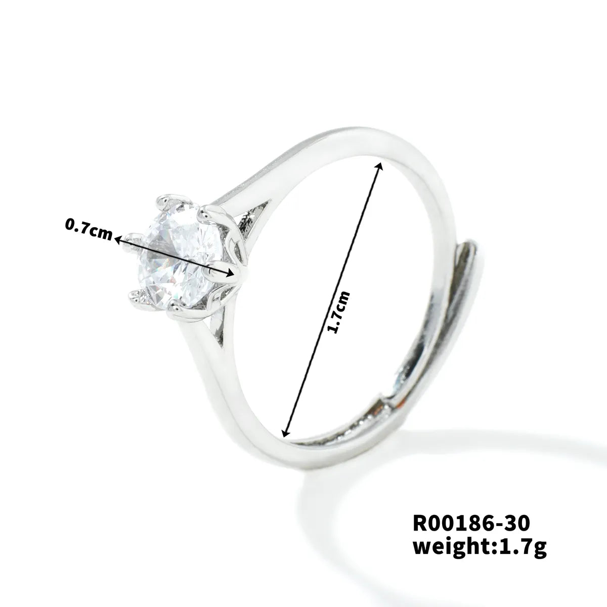 Copper Rhodium Plated Simple Style Plating Inlay Round Square Zircon Open Rings