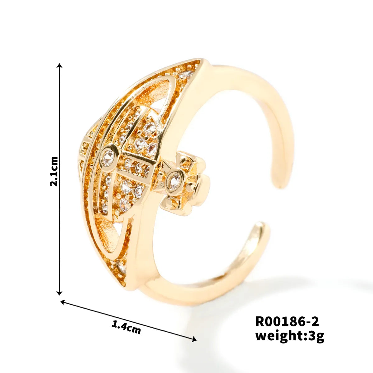 Copper Rhodium Plated Simple Style Plating Inlay Round Square Zircon Open Rings