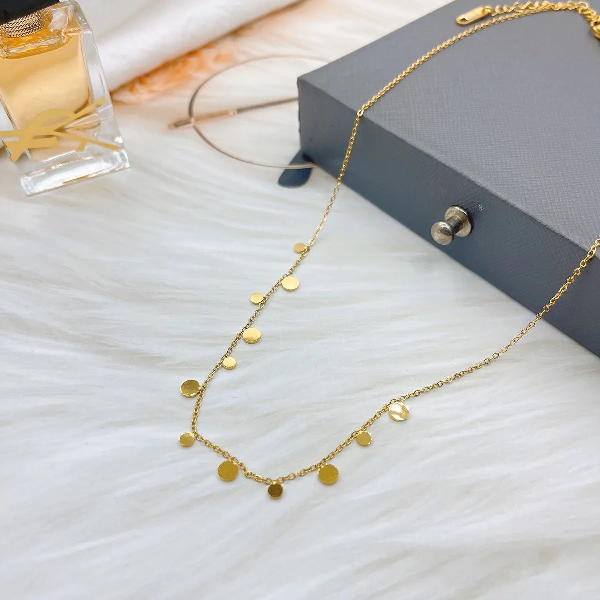 Simple Style Round Square Water Droplets Titanium Steel Plating Necklace