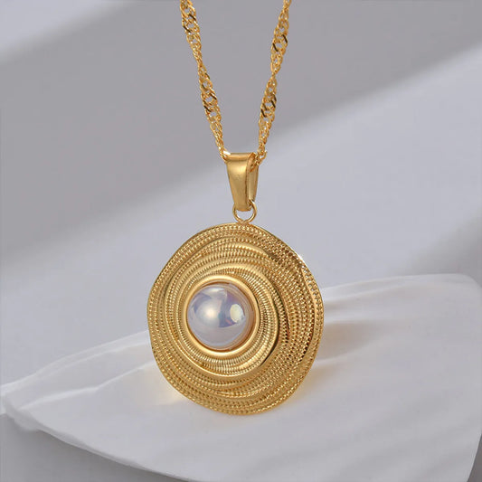 Simple Style Round Stainless Steel Plating Inlay Pearl 18k Gold Plated Pendant Necklace