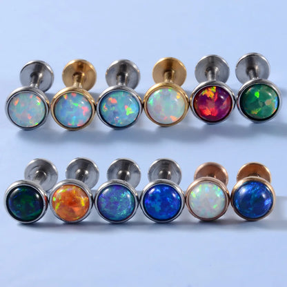 Simple Style Round Stainless Steel Artificial Gemstones Lip Stud Ear Studs In Bulk