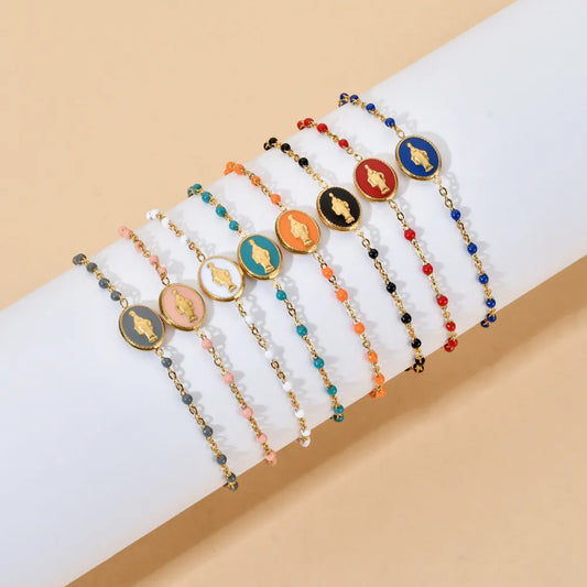 Simple Style Round Stainless Steel Enamel Chain Bracelets