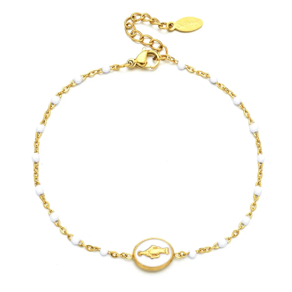 Simple Style Round Stainless Steel Enamel Chain Bracelets