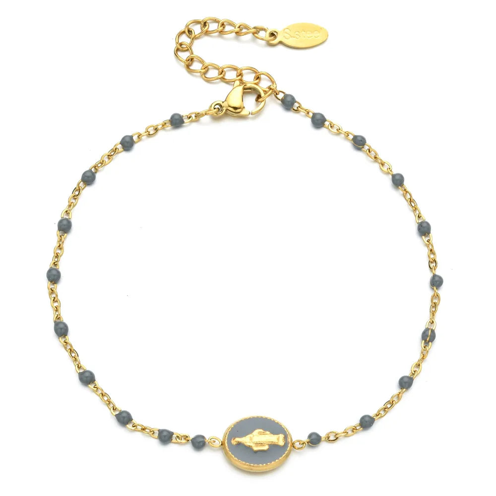 Simple Style Round Stainless Steel Enamel Chain Bracelets