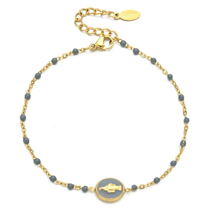 Simple Style Round Stainless Steel Enamel Chain Bracelets