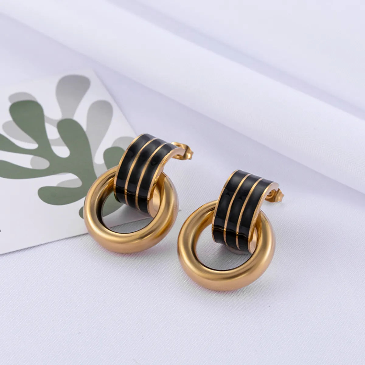 Simple Style Round Enamel Plating Stainless Steel 18k Gold Plated Earrings Ear Studs