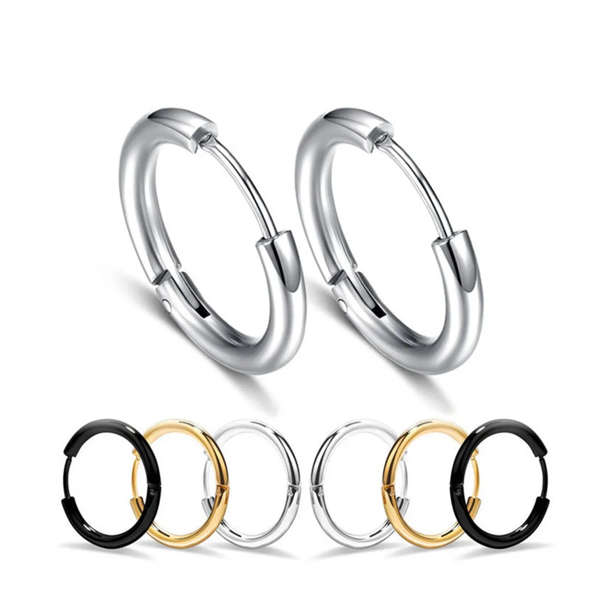 Simple Style Round Stainless Steel Hoop Earrings 1 Piece